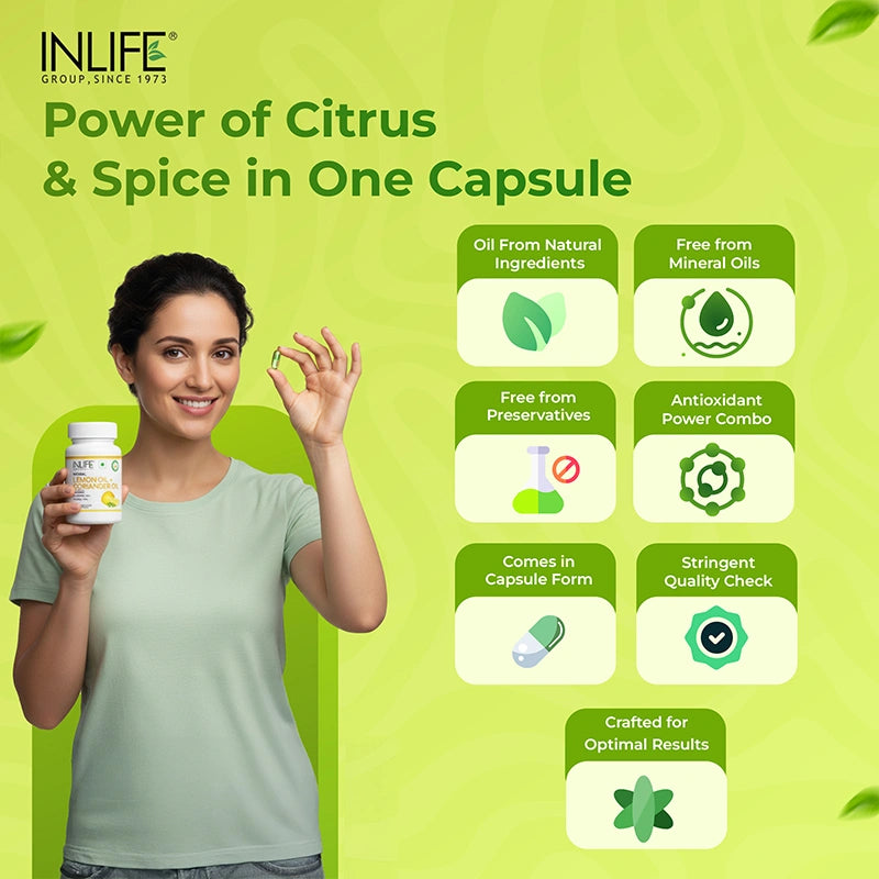 Inlife Natural Lemon & Coriander oil | Liquid Filled Veg Capsules