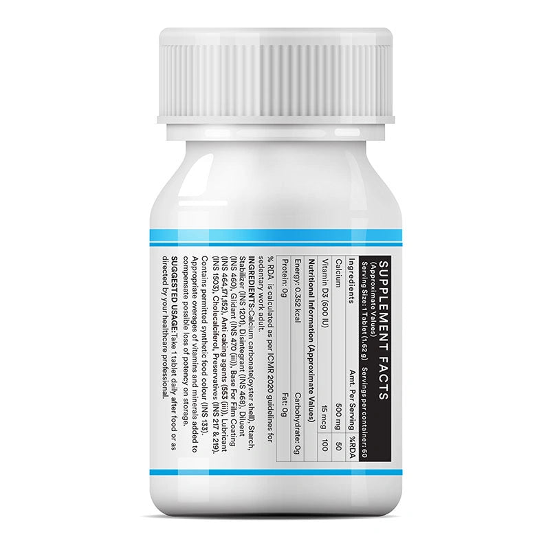 INLIFE Calcium 500 mg Vitamin D3 400 IU Supplement for Men Women