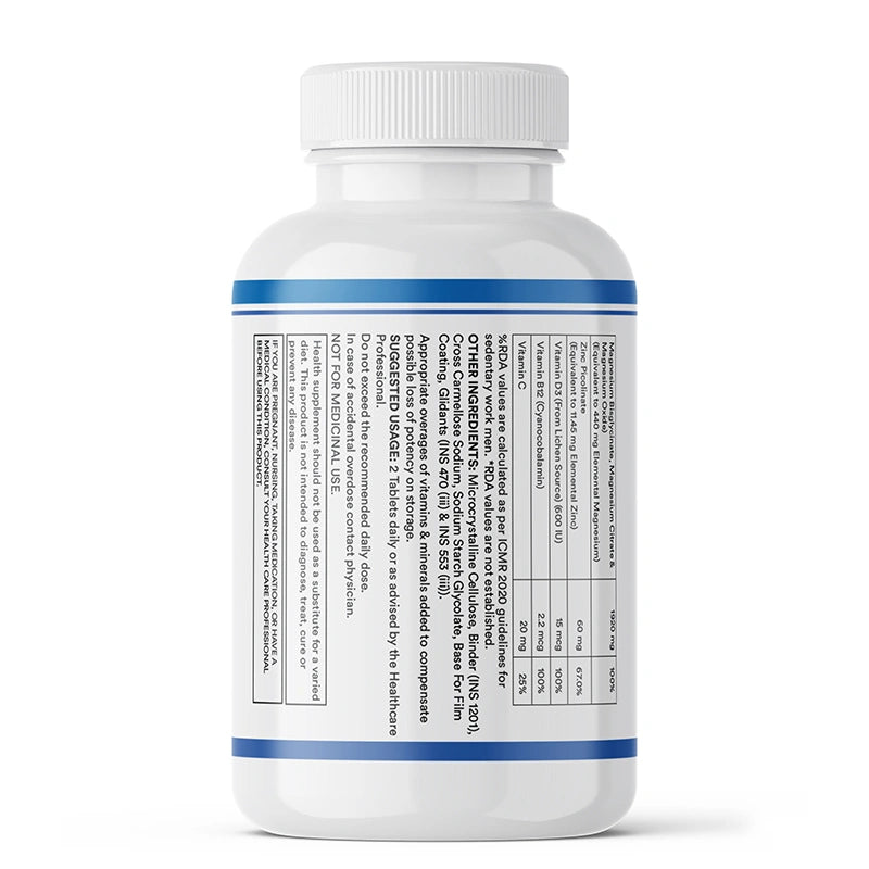 Inlife 5X Magnesium Complex 2000mg with Zinc, Vitamin C, D3, B12 Veg.Tablets