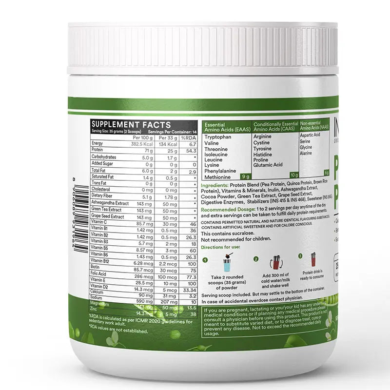 INLIFE Plant Protein Powder - Pea, Quinoa & Brown Rice - 25g Protein - Ashwagandha, Green Tea & Grape Seed Extract | Digestive Enzymes Bodybuilding Supplement