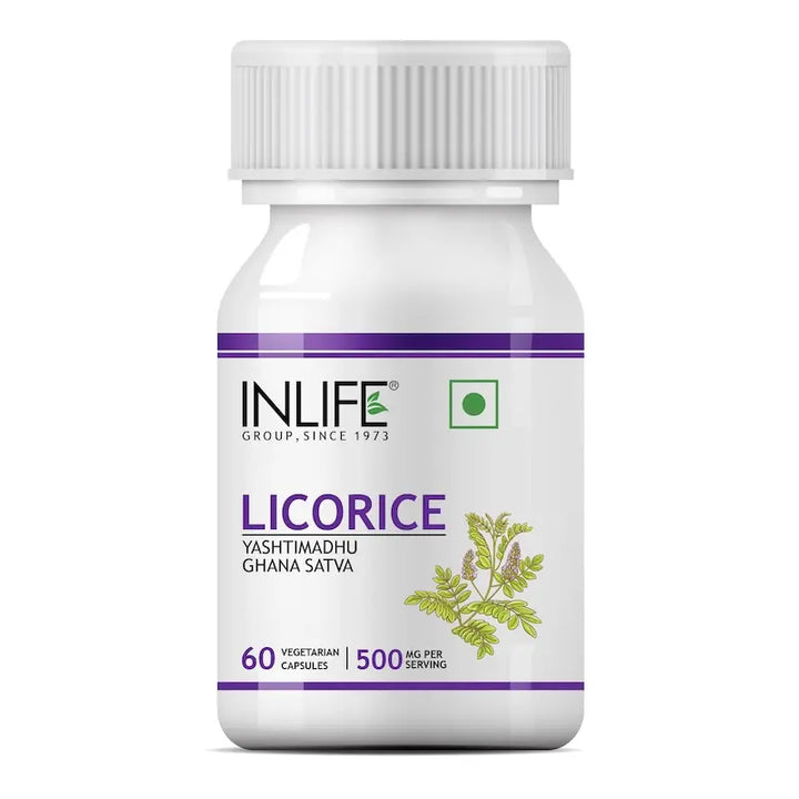 INLIFE Licorice Root Extract (Yastimadhu) Standardized to 20% Glycyrrhizinic Acid Supplement, 500 mg