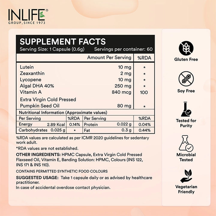 Inlife Natural Lutein & Zeaxanthin Liquid Filled Veg. Capsules | Eye Health & Antioxidant Support