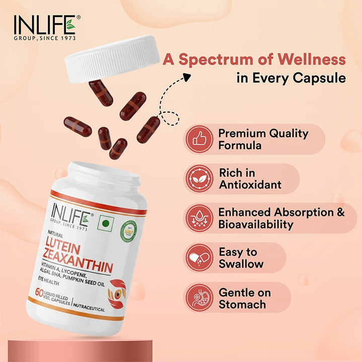 Inlife Natural Lutein & Zeaxanthin Liquid Filled Veg. Capsules | Eye Health & Antioxidant Support