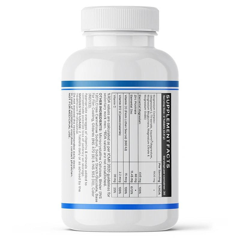 Inlife 5X Magnesium Complex 2000mg with Zinc, Vitamin C, D3, B12 Veg.Tablets