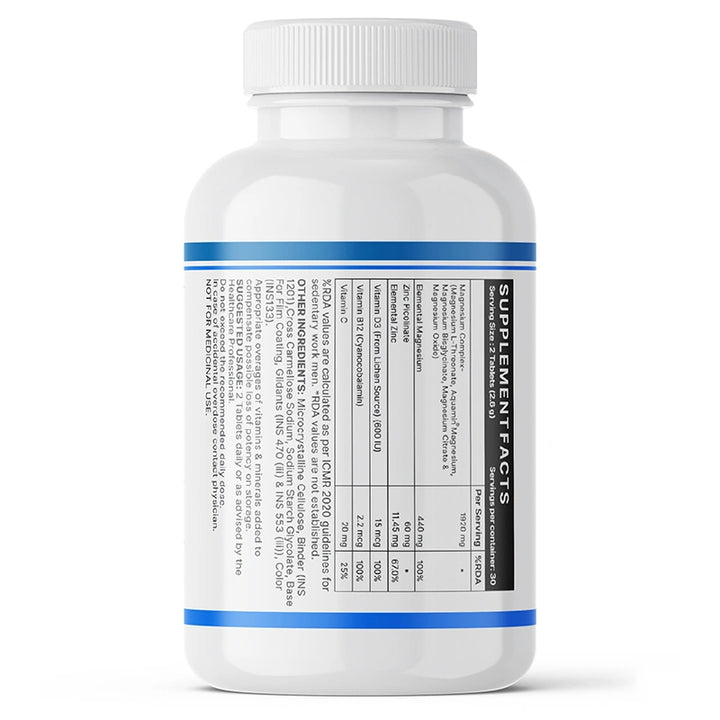 Inlife 5X Magnesium Complex 2000mg with Zinc, Vitamin C, D3, B12 Veg.Tablets