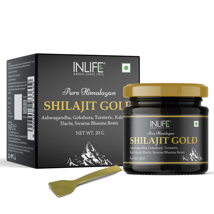 INLIFE Shilajit Gold 20g | Original Himalayan Shilajeet Resin with Ashwagandha, Tribulus, Turmeric, Kali Musli