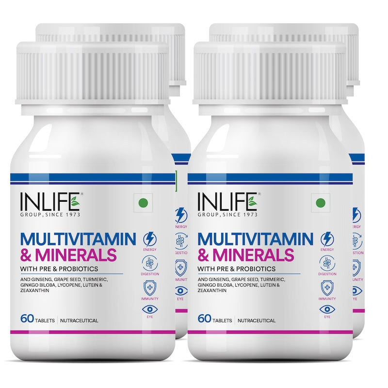 INLIFE Multivitamin Tablets For Men & Women with Ginseng & Prebiotic Probiotic | Multivitamin Supplement with Vitamin B12, C, D, E, Zinc & Biotin Nutrition Tablet