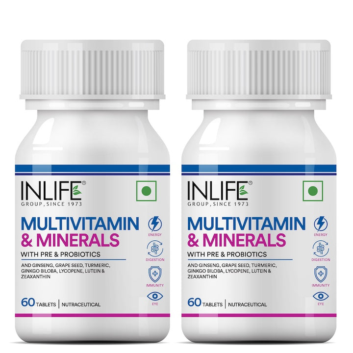 INLIFE Multivitamin Tablets For Men & Women with Ginseng & Prebiotic Probiotic | Multivitamin Supplement with Vitamin B12, C, D, E, Zinc & Biotin Nutrition Tablet