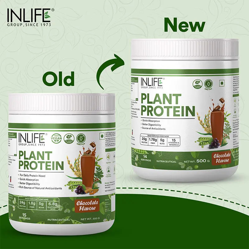 INLIFE Plant Protein Powder - Pea, Quinoa & Brown Rice - 25g Protein - Ashwagandha, Green Tea & Grape Seed Extract | Digestive Enzymes Bodybuilding Supplement