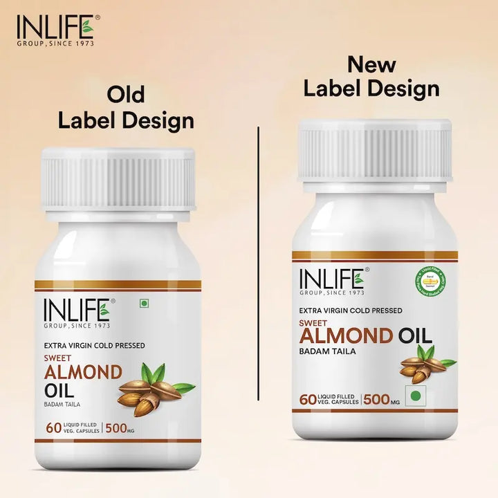 INLIFE Sweet Almond Extra Virgin Cold Pressed Oil, 500mg