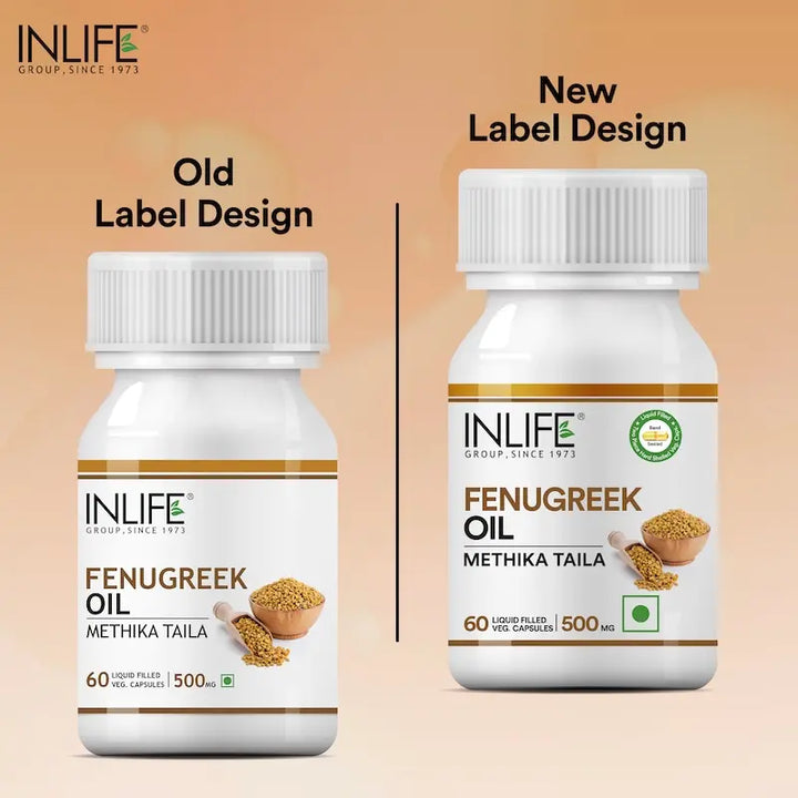 INLIFE Fenugreek Oil Capsule 500mg | Faster & Better Absorption than Extract | Methi Oil Ayurvedic Herbal Supplement - 60 Liquid Filled Vegetarian Capsules