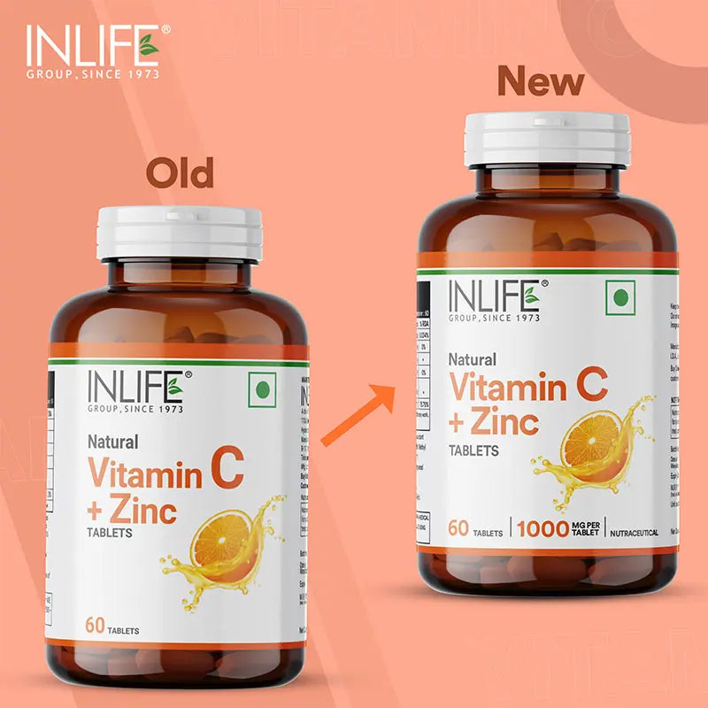 INLIFE Natural Vitamin C Amla Extract 1000mg with Zinc 10mg Supplement