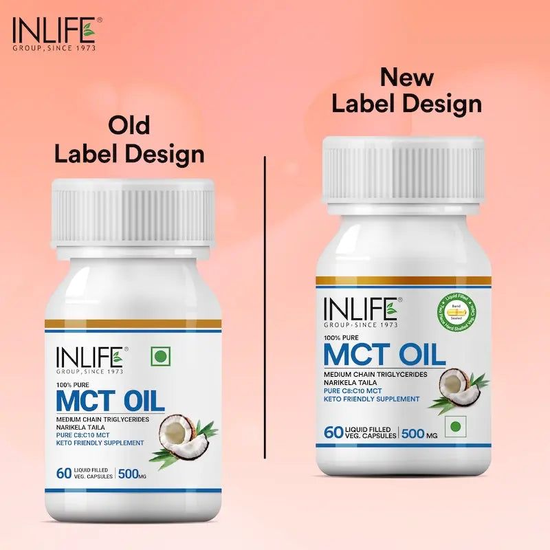 INLIFE Pure MCT Oil C8 C10 Keto Diet Friendly | Food Supplement, 500mg - 60 Liquid Filled Vegetarian Capsules