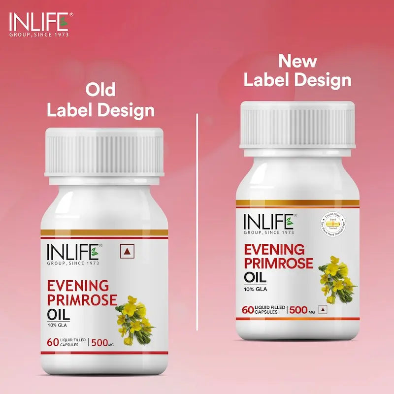 INLIFE Evening Primrose Oil Capsules 500mg | 10% Gamma Lionlenic Acid | Supplement for Hair and Skin - 60 Liquid Filled Capsules