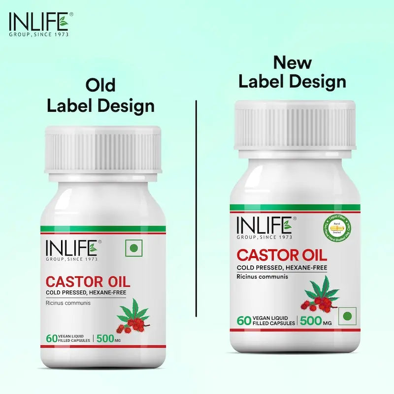 INLIFE Castor Oil Supplement for Hair and Skin, Natural Laxative, 500mg