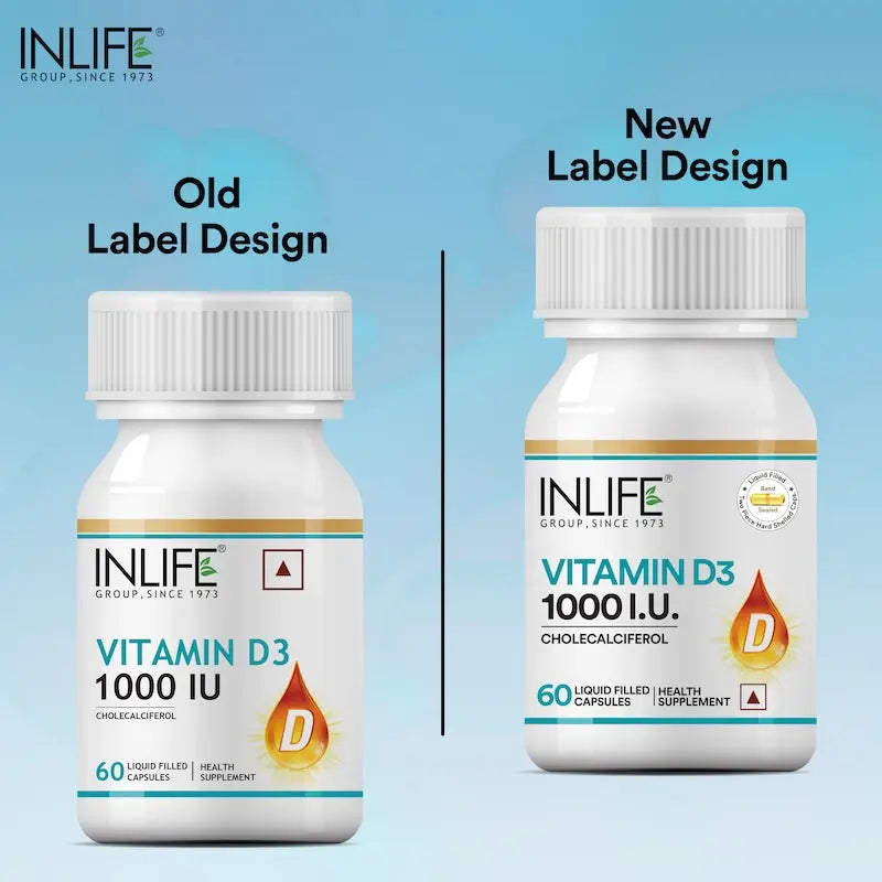 INLIFE Vitamin D3 (Cholecalciferol) 1000 IU - 60 Liquid Filled Capsules