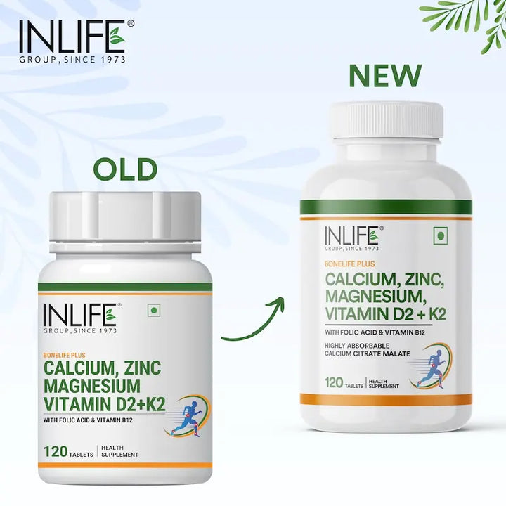 INLIFE Calcium Magnesium Zinc Vitamin D K2 Folic Acid & B12 Supplement