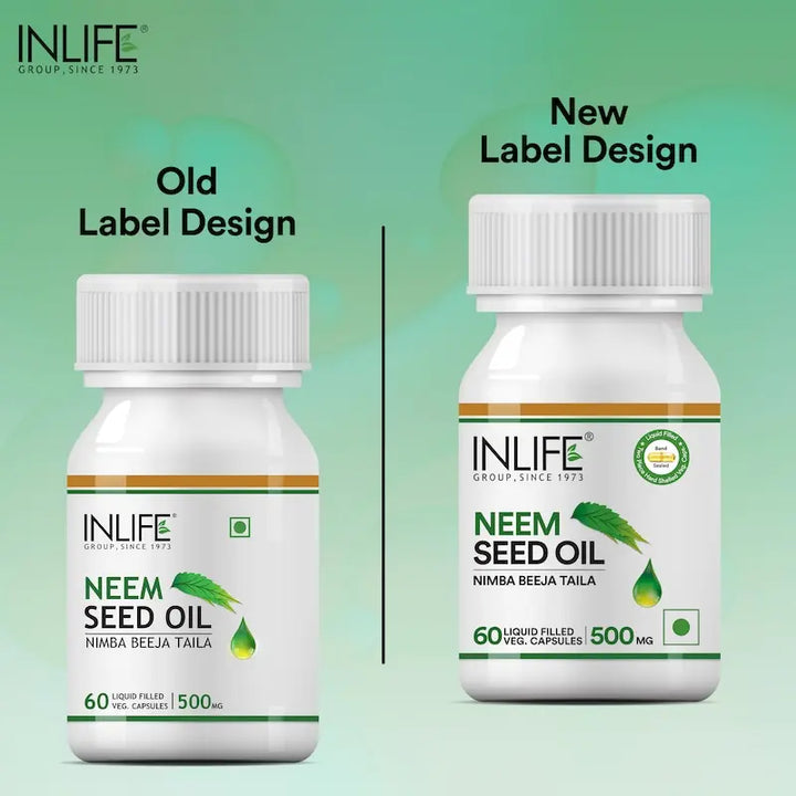 INLIFE Neem Seed Oil Capsules | Rich in Antioxidants | Health Supplement for Men Women, 500mg - 60 Liquid Filled Vegetarian Capsules