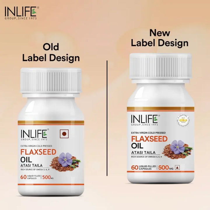 INLIFE Flaxseed Oil (Omega 3 6 9) Fatty Acid Supplement (Quick Release) Extra Virgin Cold Pressed 500 mg - 60 Liquid Filled Hard Shell Capsules