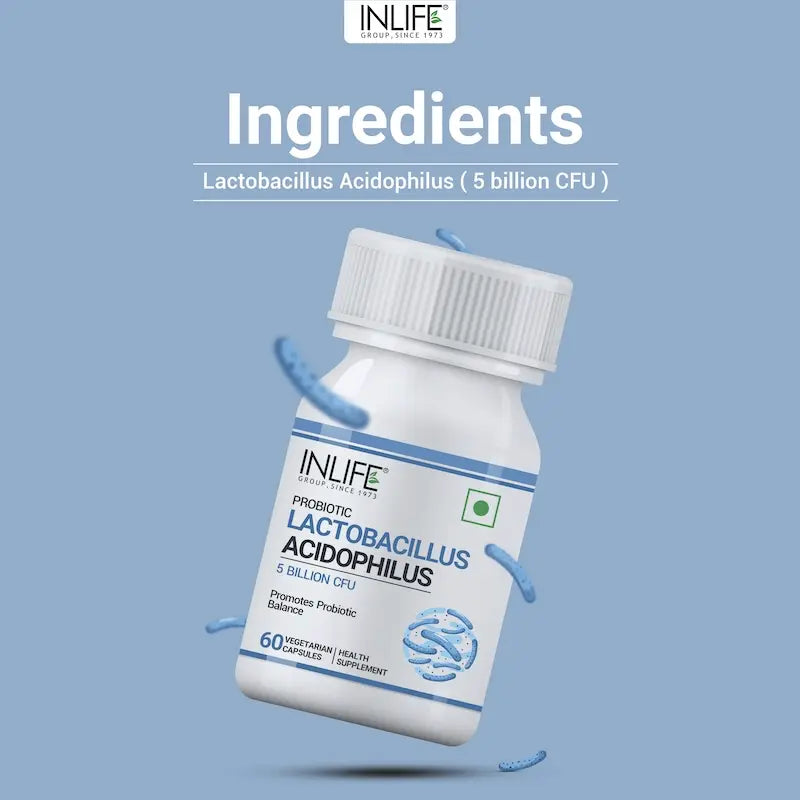 INLIFE Probiotic Lactobacillus Acidophilus 5 billion CFU, Digestive Health, Immunity Booster