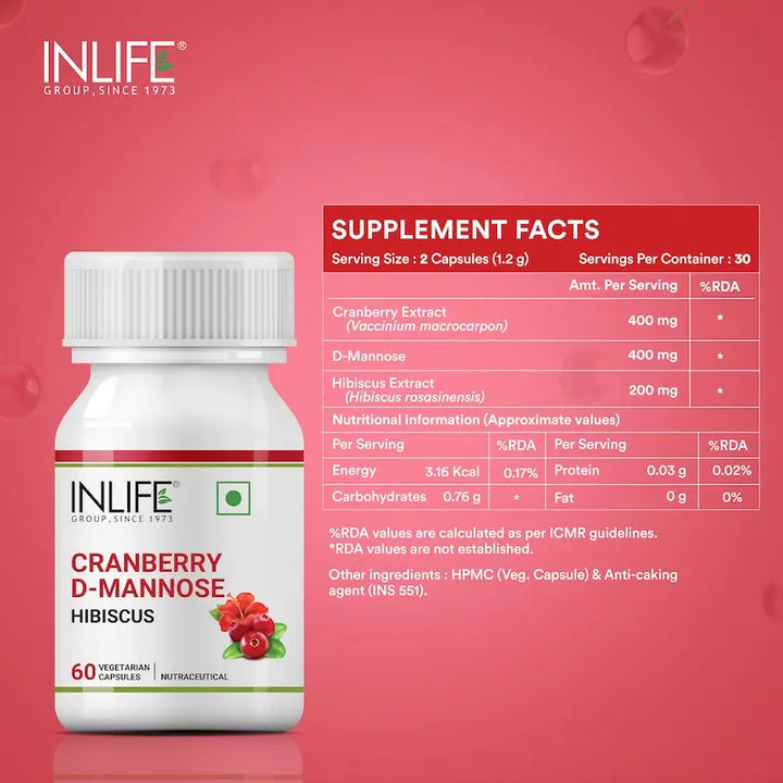 INLIFE Cranberry D-Mannose & Hibiscus Extract Supplement