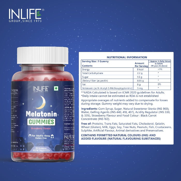 INLIFE Melatonin Gummies 5mg, for Men Women (Strawberry)