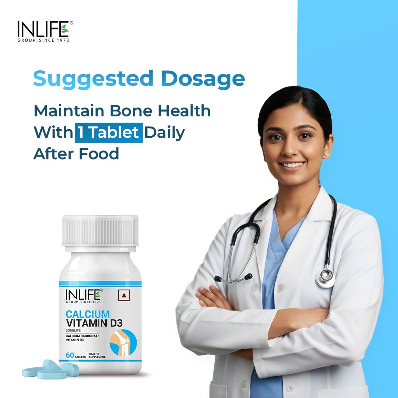 INLIFE Calcium 500 mg Vitamin D3 400 IU Supplement for Men Women