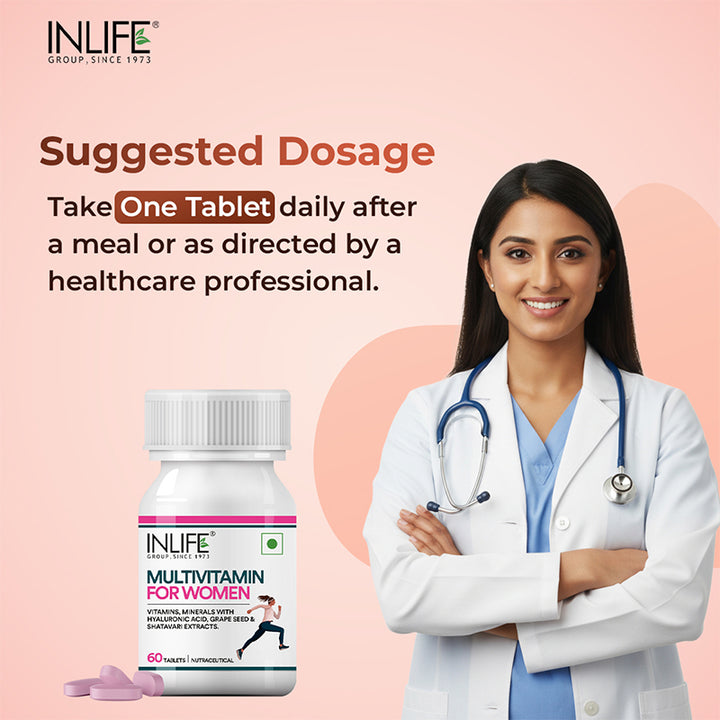 Inlife Multivitamin and Mineral for Women | Shatavari, Hyaluronic Acid, Grape Seed Extract