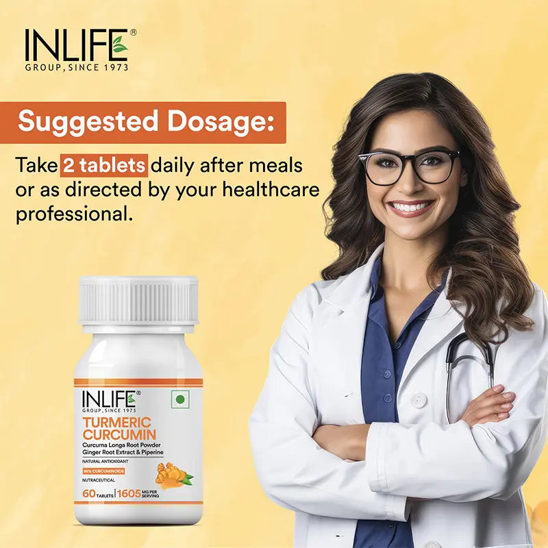 INLIFE Turmeric Curcumin Supplement with Ginger & Black Pepper | Vegetarian Tablets