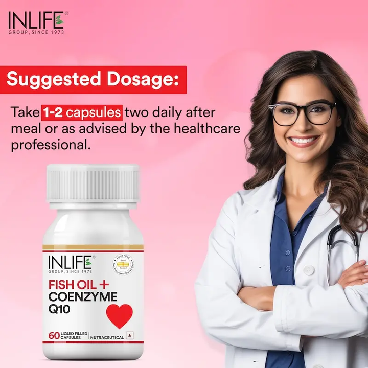 INLIFE Fish Oil Coenzyme Q10 Omega 3 Supplement (Fast Release) - 60 Liquid Filled Capsules