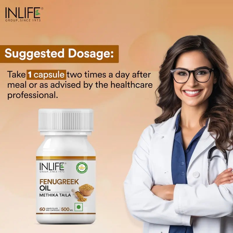 INLIFE Fenugreek Oil Capsule 500mg | Faster & Better Absorption than Extract | Methi Oil Ayurvedic Herbal Supplement - 60 Liquid Filled Vegetarian Capsules