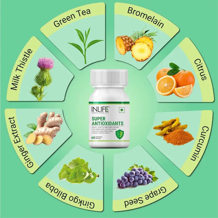 INLIFE Super Antioxidant Supplement | Milk Thistle, Curcumin, Ginkgo Biloba, Cranberry and more