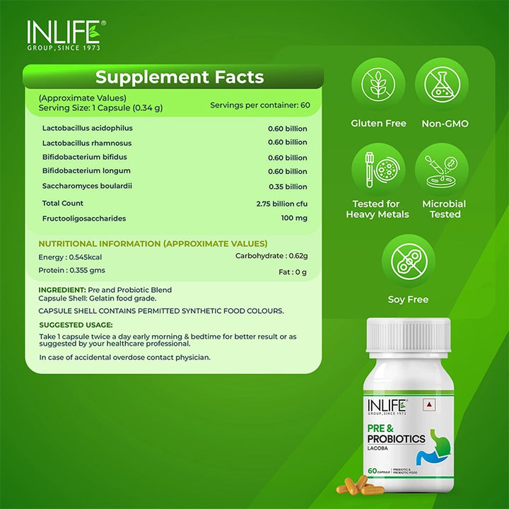 INLIFE Prebiotics and Probiotics Supplement for Men Women