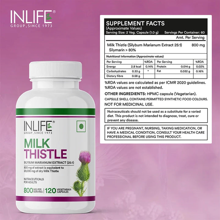 Inlife Milk Thistle Extract 800mg | 80% Silymarin Liver Support Supplement