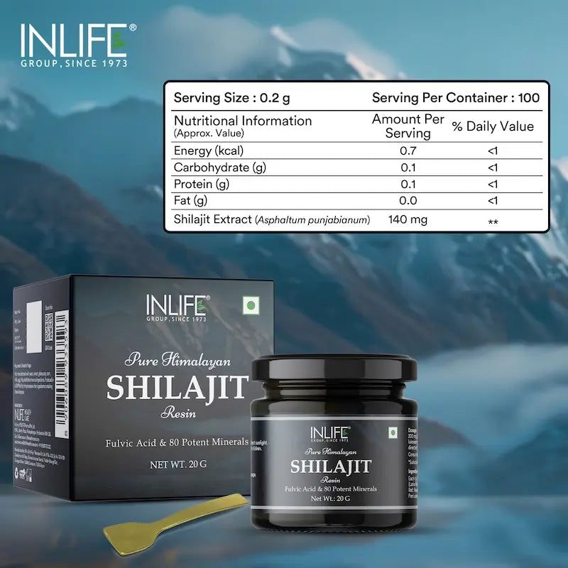 INLIFE Shilajit Resin 20g | Original Himalayan & Natural Shilajeet for Strength, Endurance & Stamina | 75% Fulvic Acid