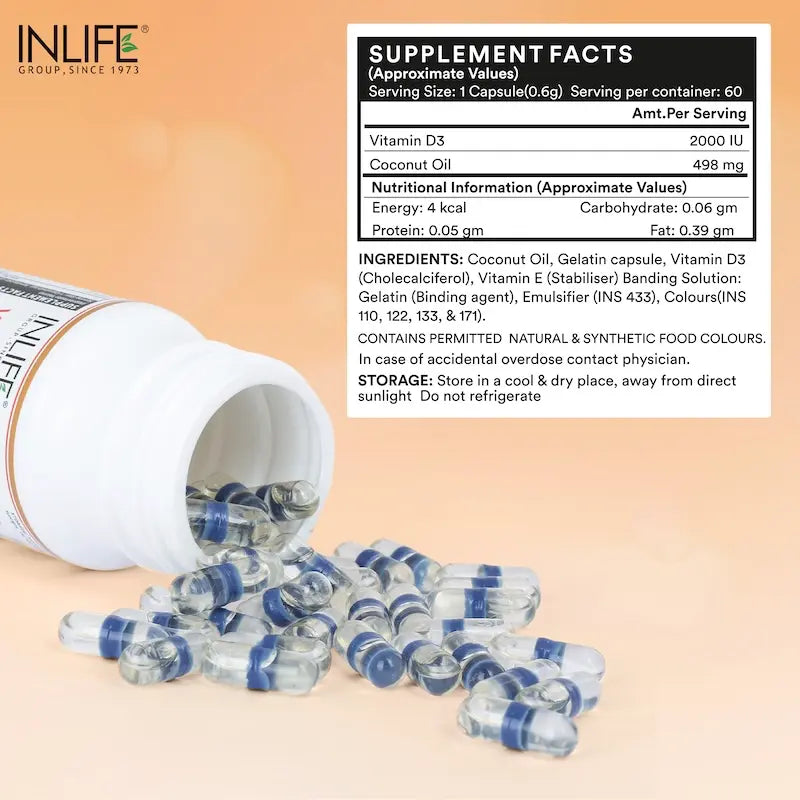 INLIFE Vitamin D3 (Cholecalciferol) 2000 IU - 60 Liquid Filled Capsules