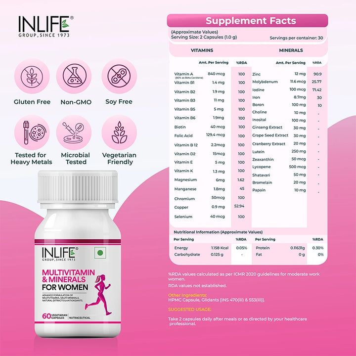 INLIFE Multivitamins & Minerals Antioxidants for Women Daily Formula Vitamins Supplement
