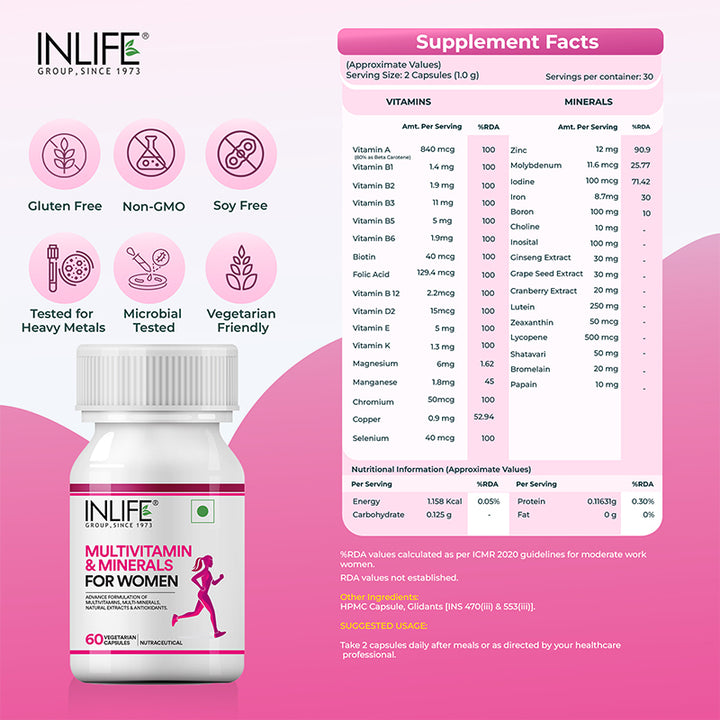 INLIFE Multivitamins & Minerals Antioxidants for Women Daily Formula Vitamins Supplement