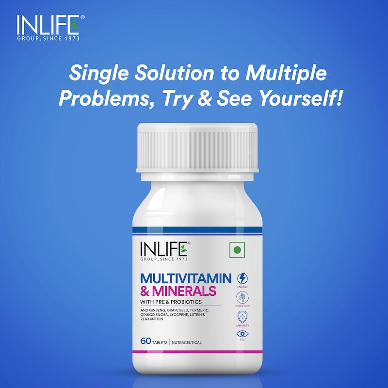 INLIFE Multivitamin Tablets For Men & Women with Ginseng & Prebiotic Probiotic | Multivitamin Supplement with Vitamin B12, C, D, E, Zinc & Biotin Nutrition Tablet