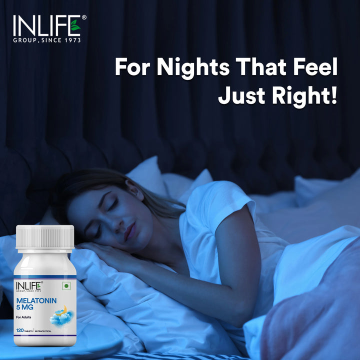 Inlife Melatonin 5mg Supplement for Men & Women | Sleep and Relaxation | 120 Vegetarian Tablets