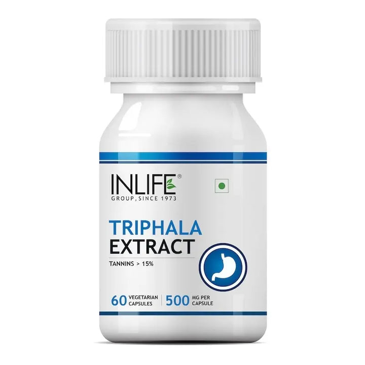 INLIFE Triphala Capsules | Tannins > 15% | Amlaki Haritaki and Bibhitaki | Digestion Support Supplement, 500 mg