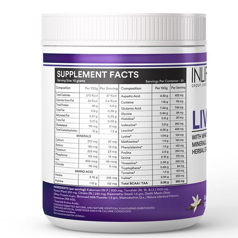 INLIFE Livstan Liver Support Supplement, Whey Protein Powder with Ayurvedic Herbs - 300 grams (Vanilla)