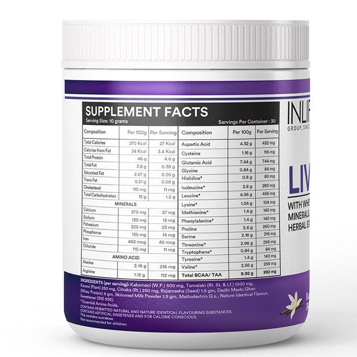 INLIFE Livstan Liver Support Supplement, Whey Protein Powder with Ayurvedic Herbs - 300 grams (Vanilla)