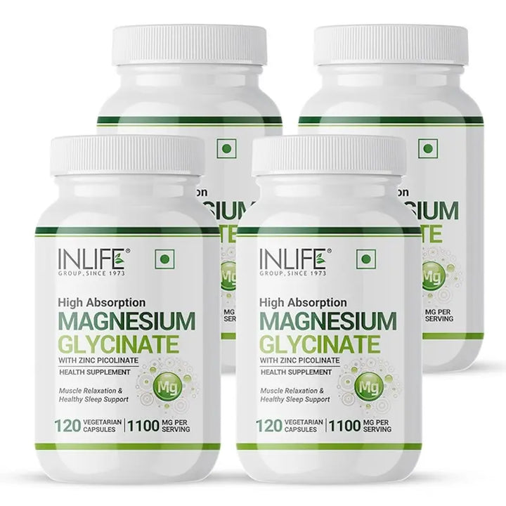 INLIFE Magnesium Glycinate Supplement 1100mg (Elemental Magnesium 242mg) with Zinc 10mg (as Zinc Picolinate) Per Serving