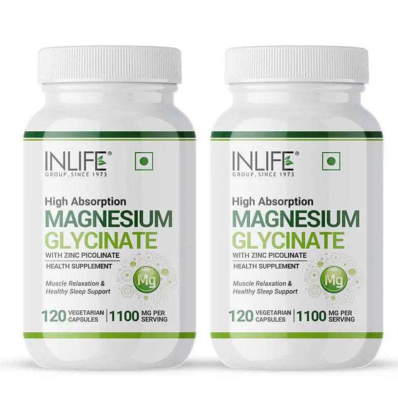 INLIFE Magnesium Glycinate Supplement 1100mg (Elemental Magnesium 242mg) with Zinc 10mg (as Zinc Picolinate) Per Serving