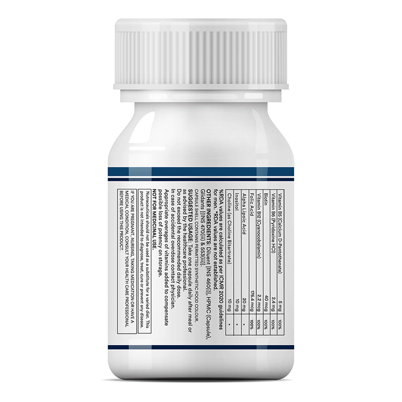 Inlife B-Complex Supplement | 8 Essential B-Vitamins with Alpha Lipoic Acid, Inositol & Choline | Vegetarian Capsules