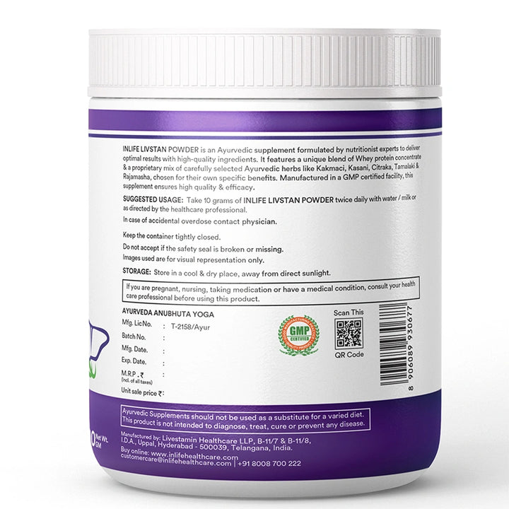 INLIFE Livstan Liver Support Supplement, Whey Protein Powder with Ayurvedic Herbs - 300 grams (Vanilla)