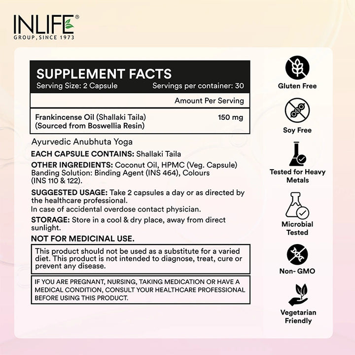 INLIFE Natural Frankincense Oil | Liquid-Filled Veg. Capsules | 150 mg