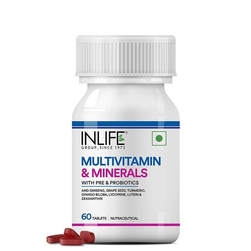 INLIFE Multivitamin Tablets For Men & Women with Ginseng & Prebiotic Probiotic | Multivitamin Supplement with Vitamin B12, C, D, E, Zinc & Biotin Nutrition Tablet