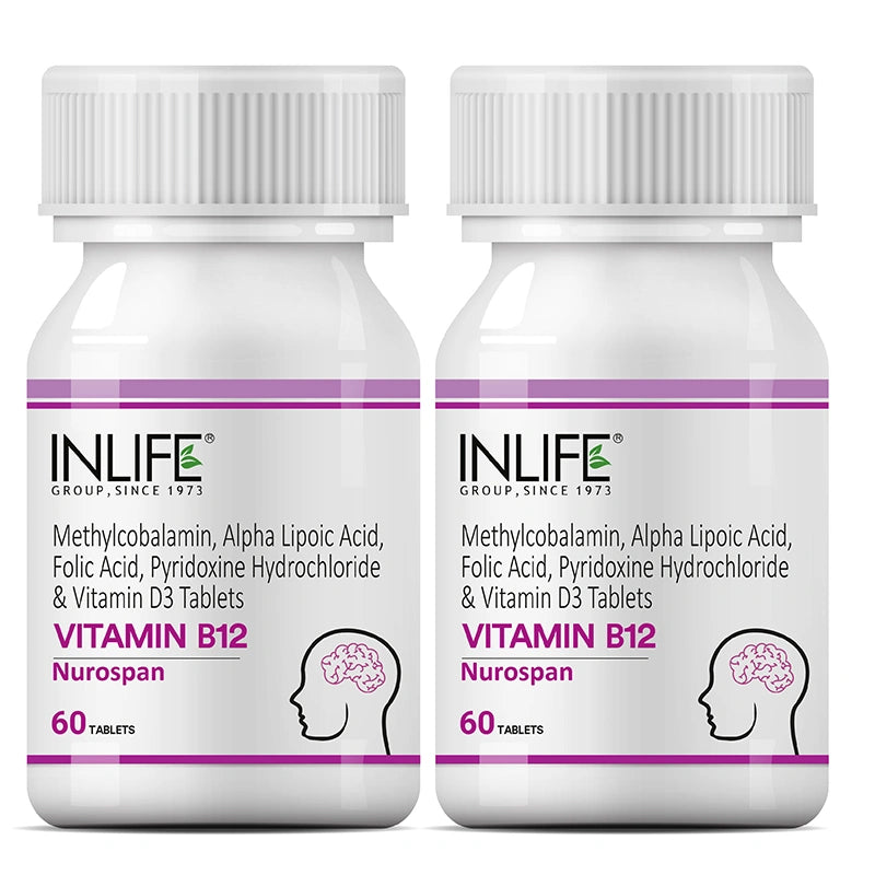 INLIFE Vitamin B12 (Methylcobalamin) 1500mcg Supplement with ALA, Folic Acid, Vitamin D3 | Nerve and Brain Health for Men & Women